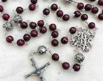 Brilliant Ruby Gemstone Rosary - Sterling Silver