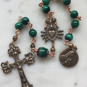 Pocket Servite Rosary - Malachite - Bronze - Seven Sorrows Chaplet - Our Lady of Sorrows