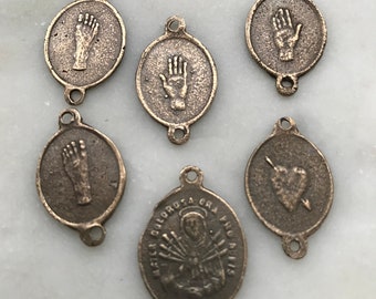 LO des douleurs plus médaille des cinq plaies et maillons - argent sterling ou bronze - Reproduction antique 1247 CeCeAgnes