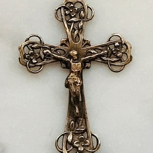 Floral Crucifix - Sterling Silver or Bronze - Antique Reproduction 1229 CeCeAgnes