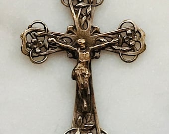 Floral Crucifix - Sterling Silver or Bronze - Antique Reproduction 1229 CeCeAgnes