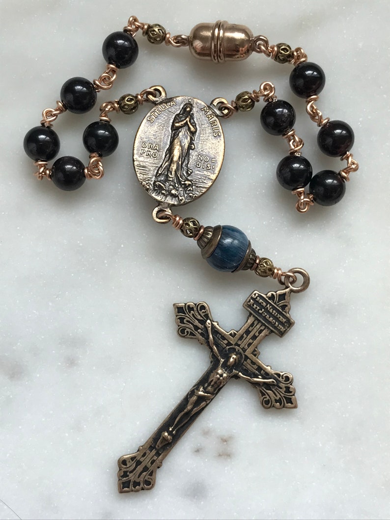 Stella Maris Auto Rosary Garnet and Bronze One Decade Rosary Car Rosary CeCeAgnes image 1