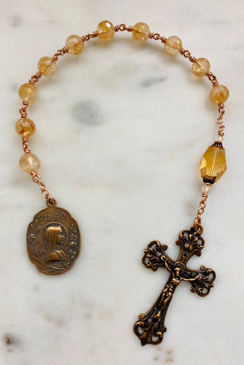 Our Lady of Lourdes Single Decade Rosary - Citrine and Bronze - Tenner ...