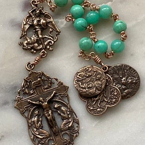 Angels Pocket Rosary - Chrysoprase and bronze - Archangels Rosary - Michael - Gabriel - Raphael CeCeAgnes