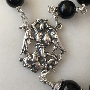 Saint Michael Men's Rosary 8mm Onyx Gemstones All Sterling Silver Replicas of Antique French Medals Sterling Silver Wire CeCeAgnes image 4