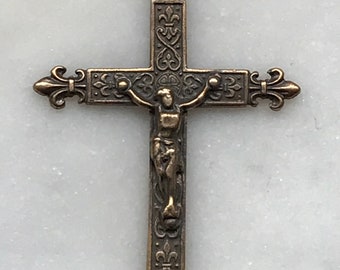 Crucifix Pendant - Fleur de Lis - Bronze or Sterling Silver - Antique Reproduction 981 CeCeAgnes