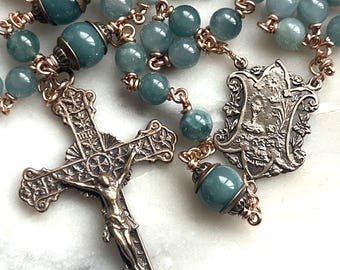 First Communion Rosary - Bronze and Guatemalan Jade -