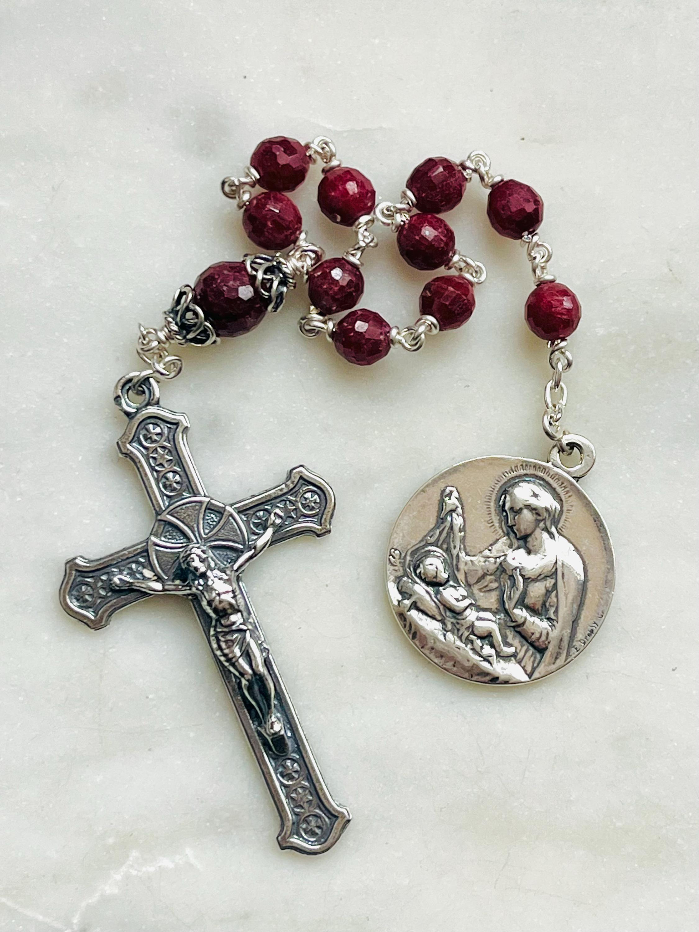 Sterling Silver Pocket Rosary - AAA Faceted Ruby Gemstones