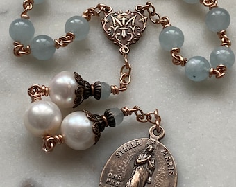 Stella Maris Chaplet - Bronze - Aquamarine and Freshwater Pearls CeCeAgnes