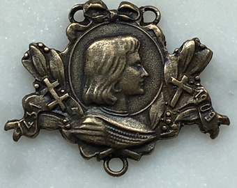 Saint Joan of Arc Rosary Centerpiece - Bronze or Sterling Silver - Antique Reproduction 1586 CeCeAgnes