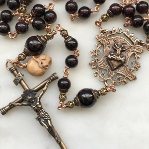 Sacred Heart Rosary - Garnet and Bronze CeCeAgnes