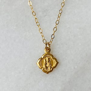 14k Gold Small Our Lady of the Pillar Necklace - Solid Gold - Antique Reproduction - Ceceagnes