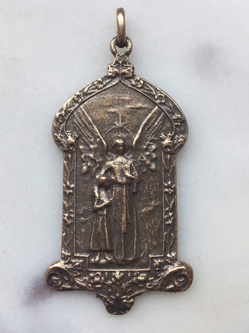 Medal Guardian Angel Bronze or Sterling Silver Antique Etsy