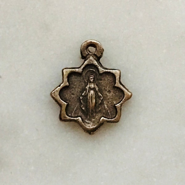 Tiny Miraculous Medal - Bronze  - Antique Reproduction 1201 CeCeAgnes Rosary Parts