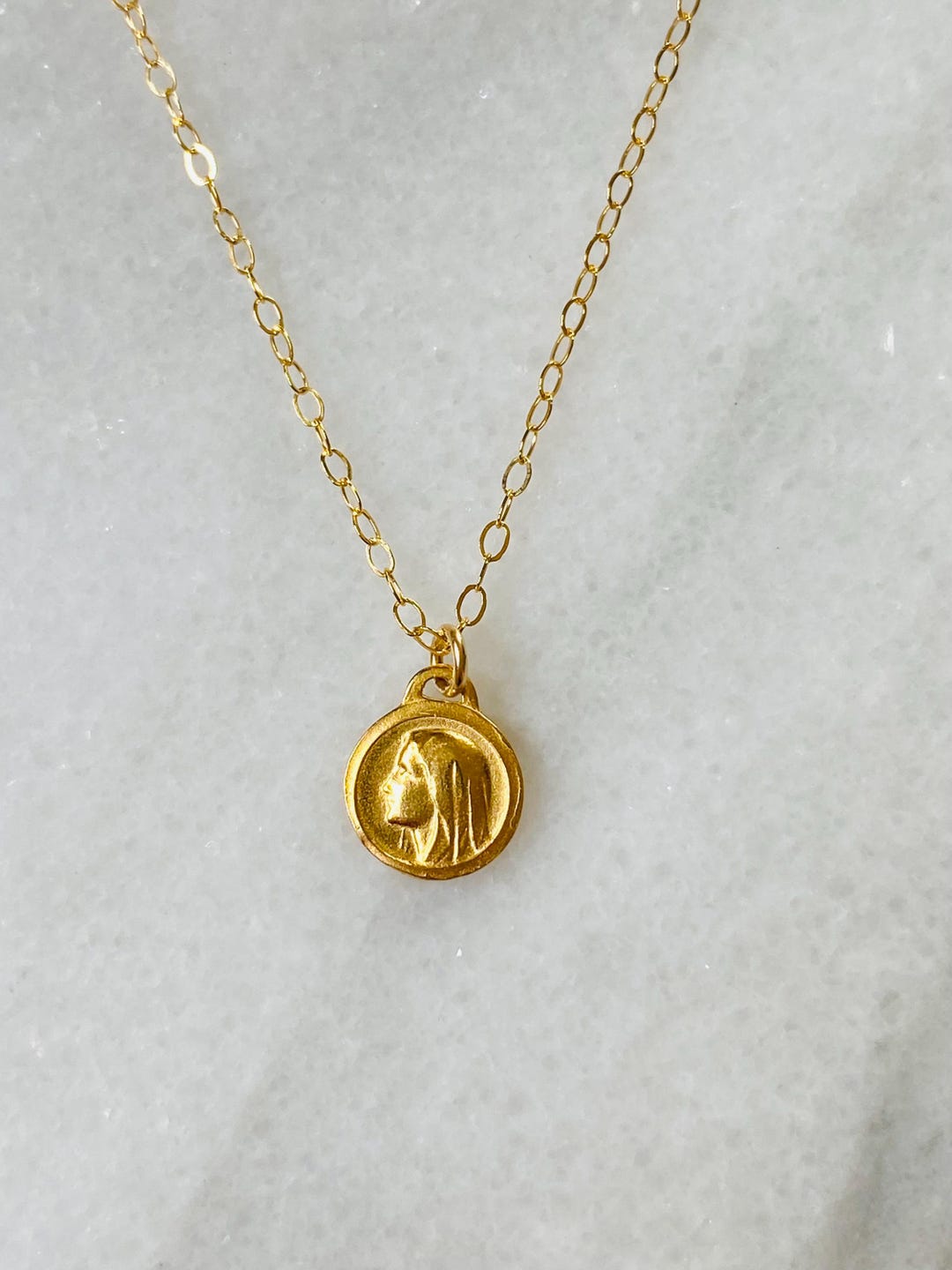 14k Gold Our Lady of Lourdes Catholic Necklace: Solid Gold Medal - Etsy