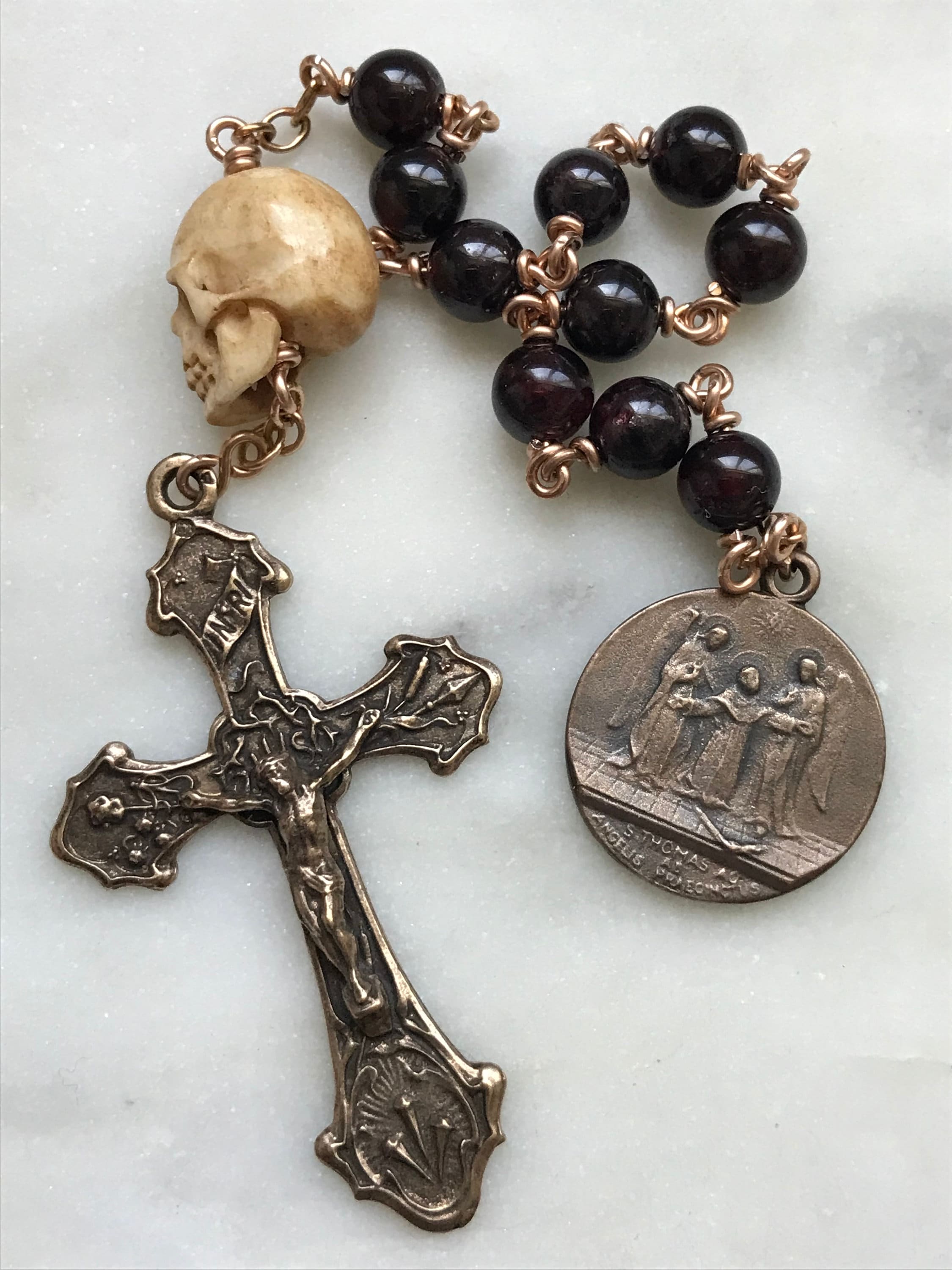Memento Mori Rosary - Saint Thomas - Garnet and Ox Bone