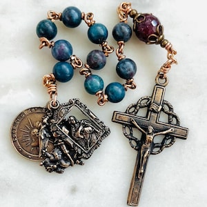 Saint Michael - Virgin Mary - Sacred Heart - IHS -Rosary Tenner - Ruby Kyanite Gemstone Rosary - Bronze - Single Decade Rosary CeCeAgnes