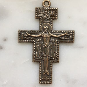 Large San Damiano Crucifix Pendant - St. Francis - Sterling Silver or Bronze - Prayer on the Back - 991 – 2″ CeCeAgnes