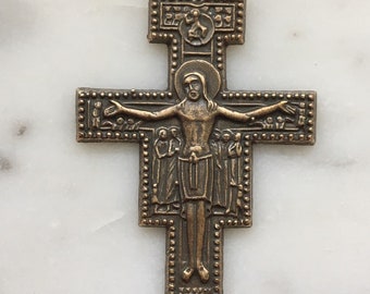 San Damiano Crucifix Pendant: 991 St. Francis Prayer,  Bronze Rosary Parts