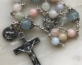 Saint Anne Chaplet - Grandmother's Chaplet - Sterling Silver, Morganite Rosary CeCeAgnes