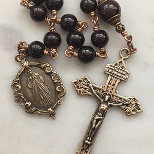 Garnet Gemstone Rosary: Bronze Divine Mercy Chaplet, Pardon Crucifix