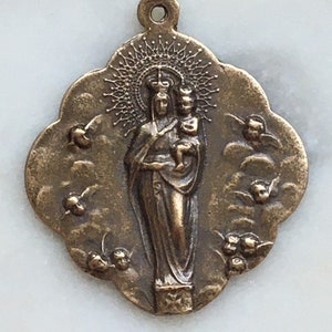 Medal - Mary with 9 Angels - Our Lady of the Pillar - Bronze or Sterling Silver - Antique Reproduction 1117 CeCeAgnes