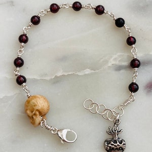 Beautiful All Sterling Garnet Wire-wrapped Rosary Bracelet Sterling medals CeCeAgnes