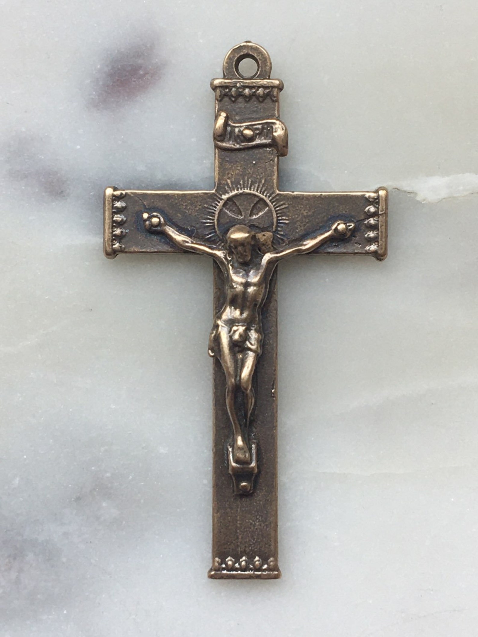 Crucifix Pendant Sterling Silver or Bronze Antique French Etsy
