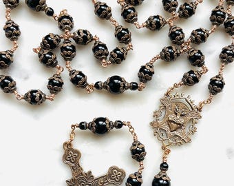 Large Black Onyx Rosary - Bronze Medals CeCeAgnes