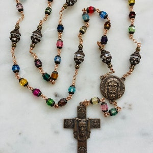 Holy Face Chaplet - Crystal and Bronze - Sacred Heart Crucifix