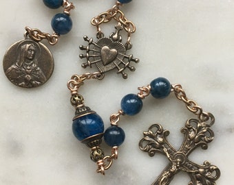 Pocket Servite Rosary - Kyanite - Bronze - Seven Sorrows Chaplet - Our Lady of Sorrows CeCeAgnes