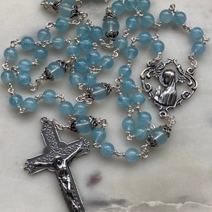 Aquamarine Rosary - Sterling Silver - CeCeAgnes