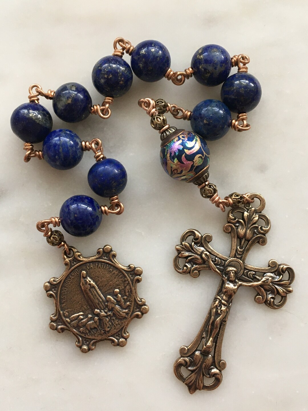 Rosary Of Our Lady Of Fátima With 0.31 In Brown And Yellow Glitter - Foto 2