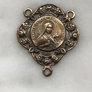 Saint Therese Rosary Centerpiece - Bronze or Sterling Silver - Antique Reproduction 067 CeCeAgnes Rosary Parts