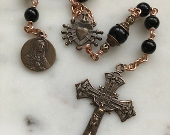 Pocket Servite Rosary - Onyx - Bronze - Seven Sorrows Chaplet - Our Lady of Sorrows CeCeAgnes