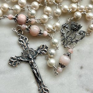 Heirloom Rosary - Sterling Silver - Freshwater Pearl - Pink Opal