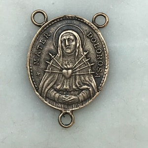 Seven Sorrows Rosary Center - Bronze  - Antique Reproduction 1488 CeCeAgnes Rosary Parts