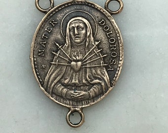 Seven Sorrows Rosary Center - Bronze or Sterling Silver - Antique Reproduction 1488 CeCeAgnes