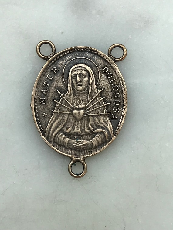 Seven Sorrows Rosary Center Bronze or Sterling Silver Antique