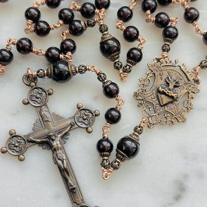 Sacred Heart Rosary - Garnet and Bronze CeCeAgnes