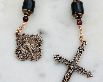 Three Hail Mary Saint Raphael Chaplet - Wood and Bronze CeCeAgnes