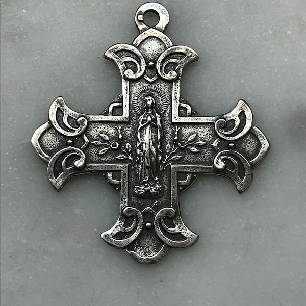 Sacred Heart/Blessed Virgin Mary Medal -cross- Bronze or Sterling Silver - Antique Reproduction 053 CeCeAgnes