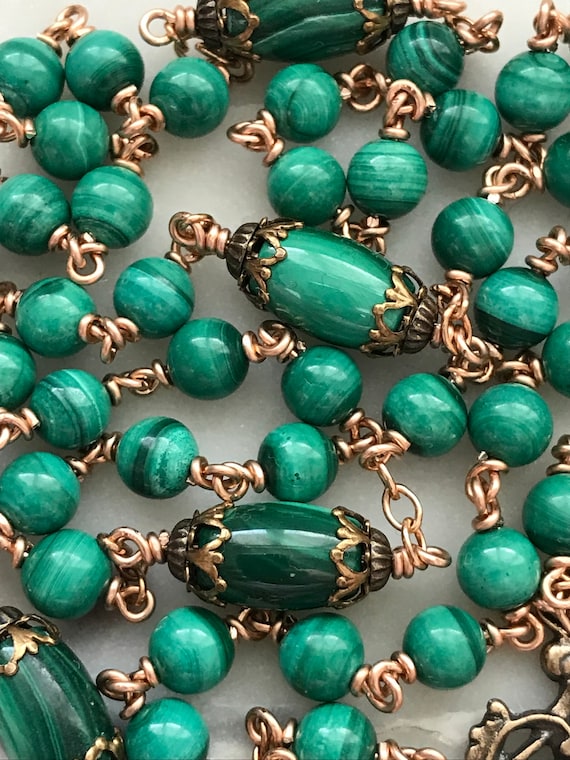 Green Malachite Rosary - Bronze - Marian Auspice - Virgin Mary