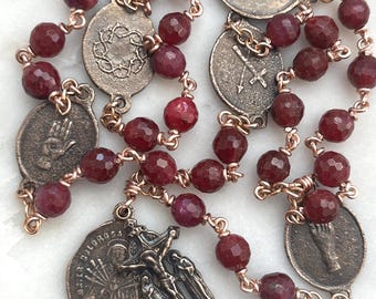 Five Wounds Chaplet - Holy Wounds - Ruby and  Bronze CeCeAgnes
