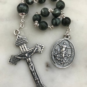 Purgatory Holy Souls Rosary - Sterling Silver and Seraphinite Gemstones - Beautiful Pardon Crucifix - Single Decade Rosary CeCeAgnes