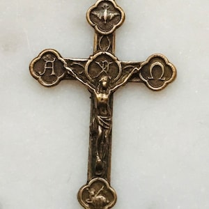 Alpha Omega Crucifix - Sterling Silver or Bronze - Antique Reproduction 832 CeCeAgnes