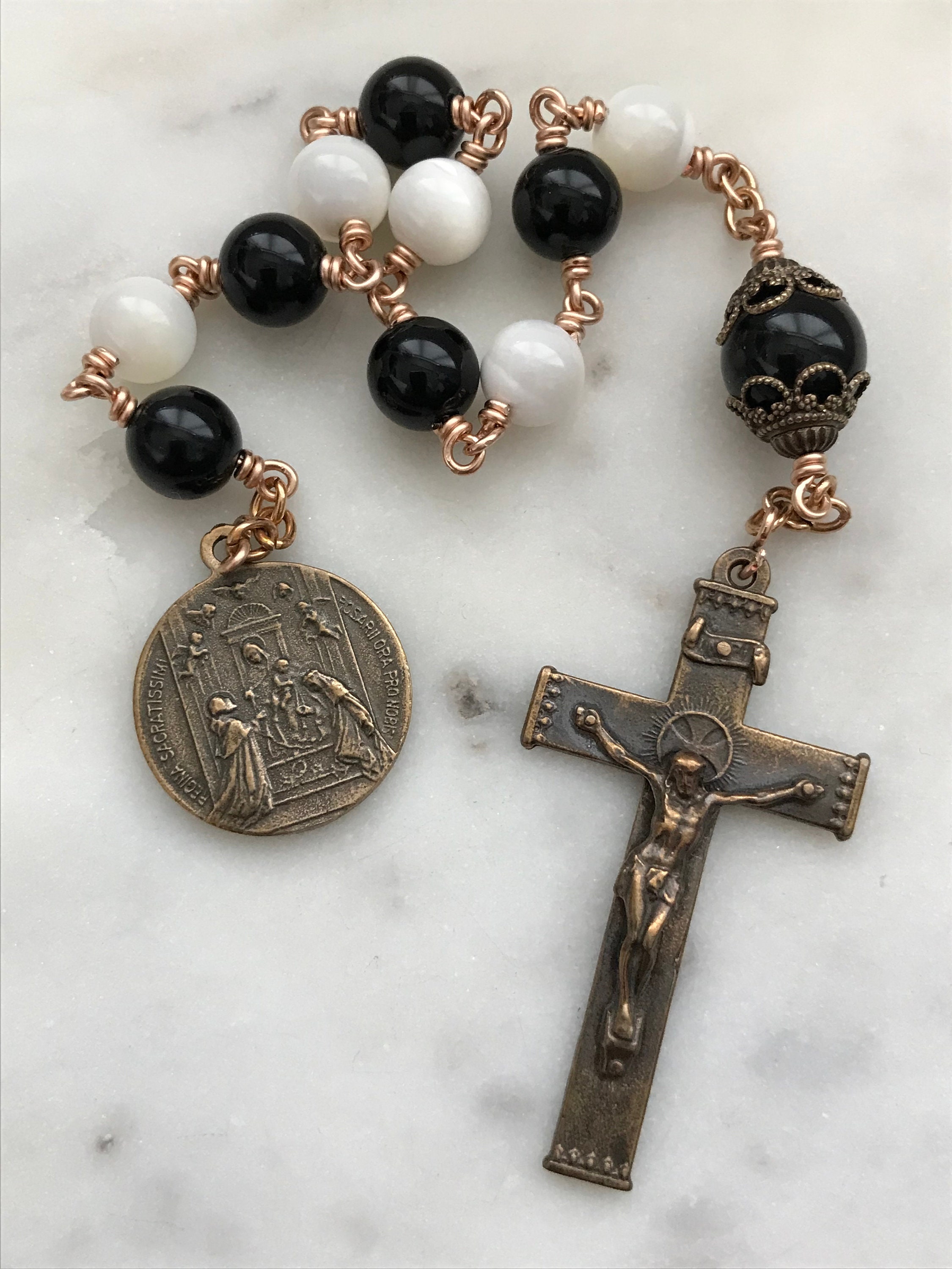 Saint Thomas Aquinas Rosary Onyx and Mother of Pearl Dominican