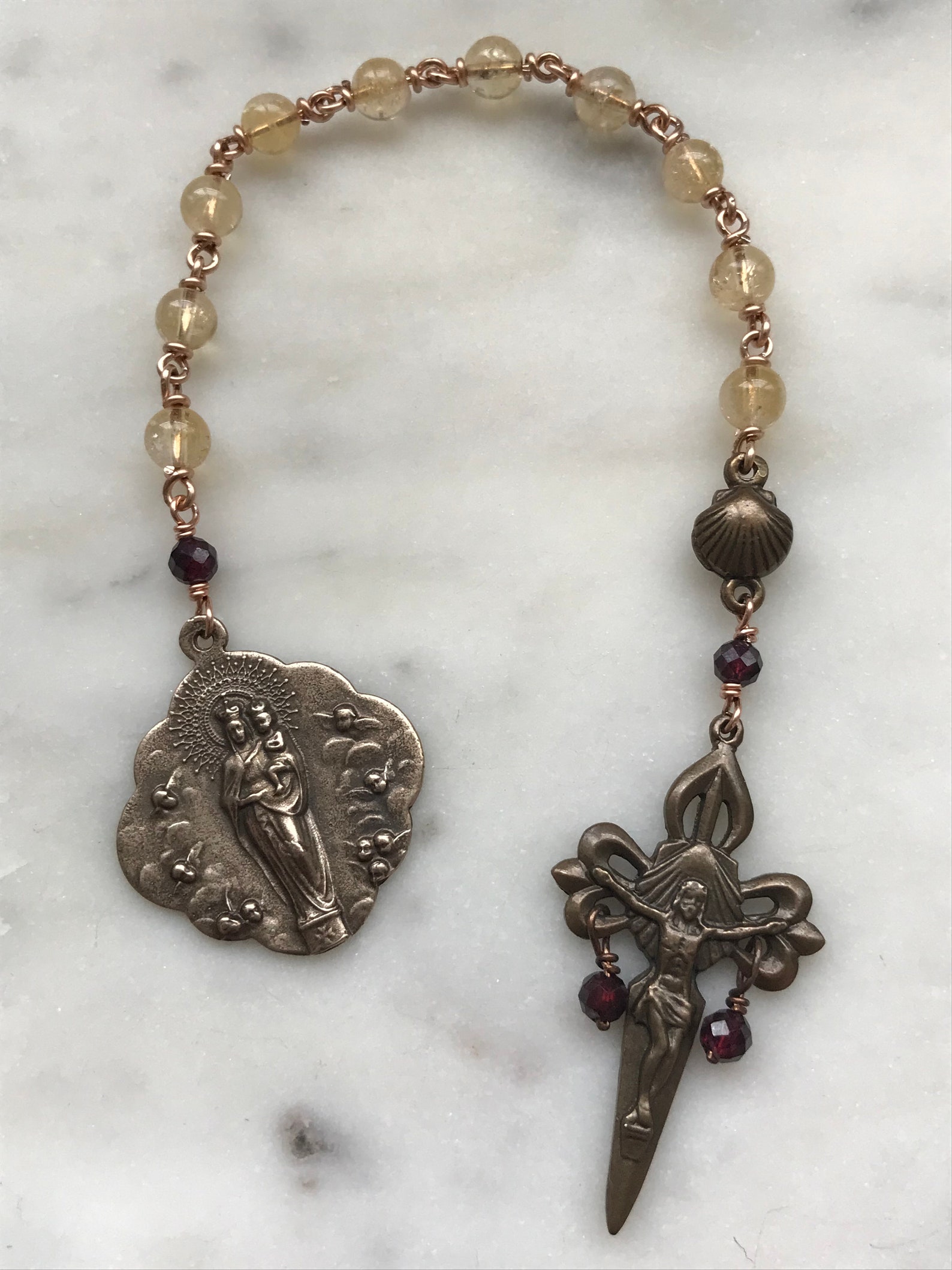 Saint James Pocket Rosary - Our Lady of the Pillar - Citrine and Bronze ...