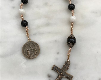 Saint Thomas Aquinas Rosary Onyx and Mother of Pearl Dominican