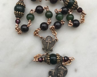 Saint Anne Chaplet - Grandmother's Chaplet - Bronze Garnet and Jade